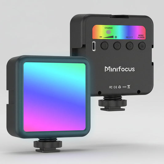 Mini RGB LED camera fill light with adjustable color temperature and brightness